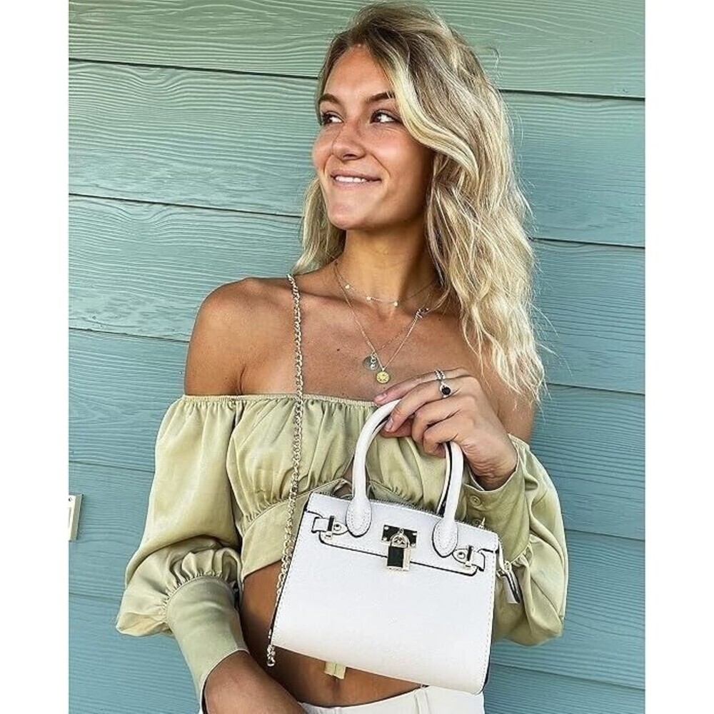 Vegan Leather Blue Crossbody Chain Mini Bag Purse Gold Lock Designer New Strap - Picture 9 of 9